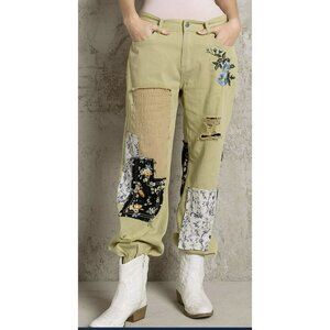 POL Pistachio Patchwork Jogger Distressed Pant Sz Medium NWT